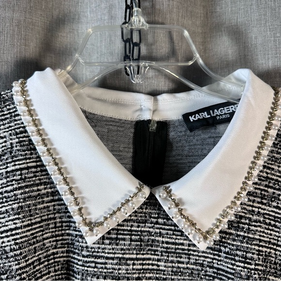 KARL LAGERFELD PARIS Women's Collared Tweed A-Line Dress. Size 14 - Picture 6 of 11